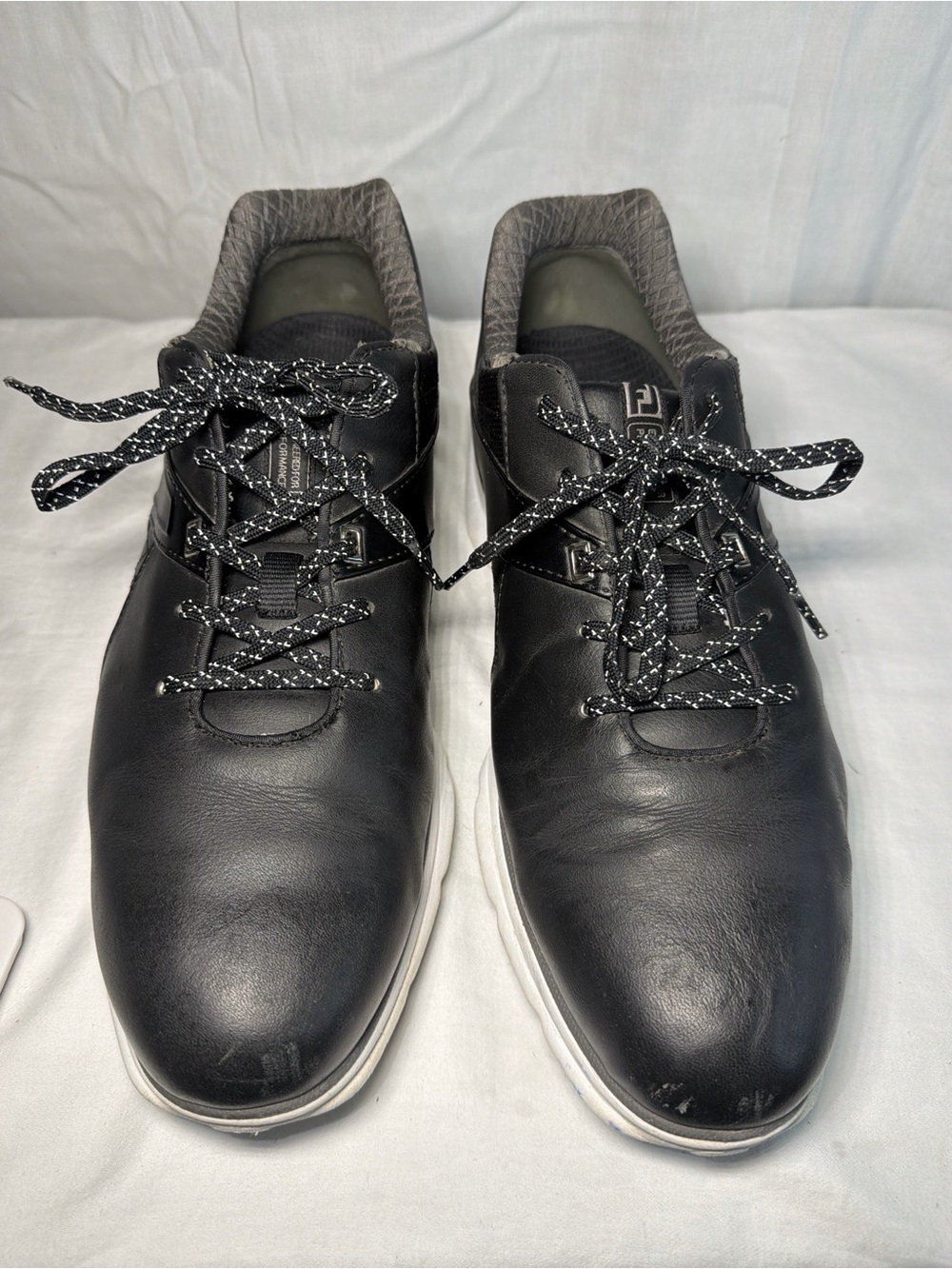 Men's Black Leather Lace-Up Sneakers with White Outsole